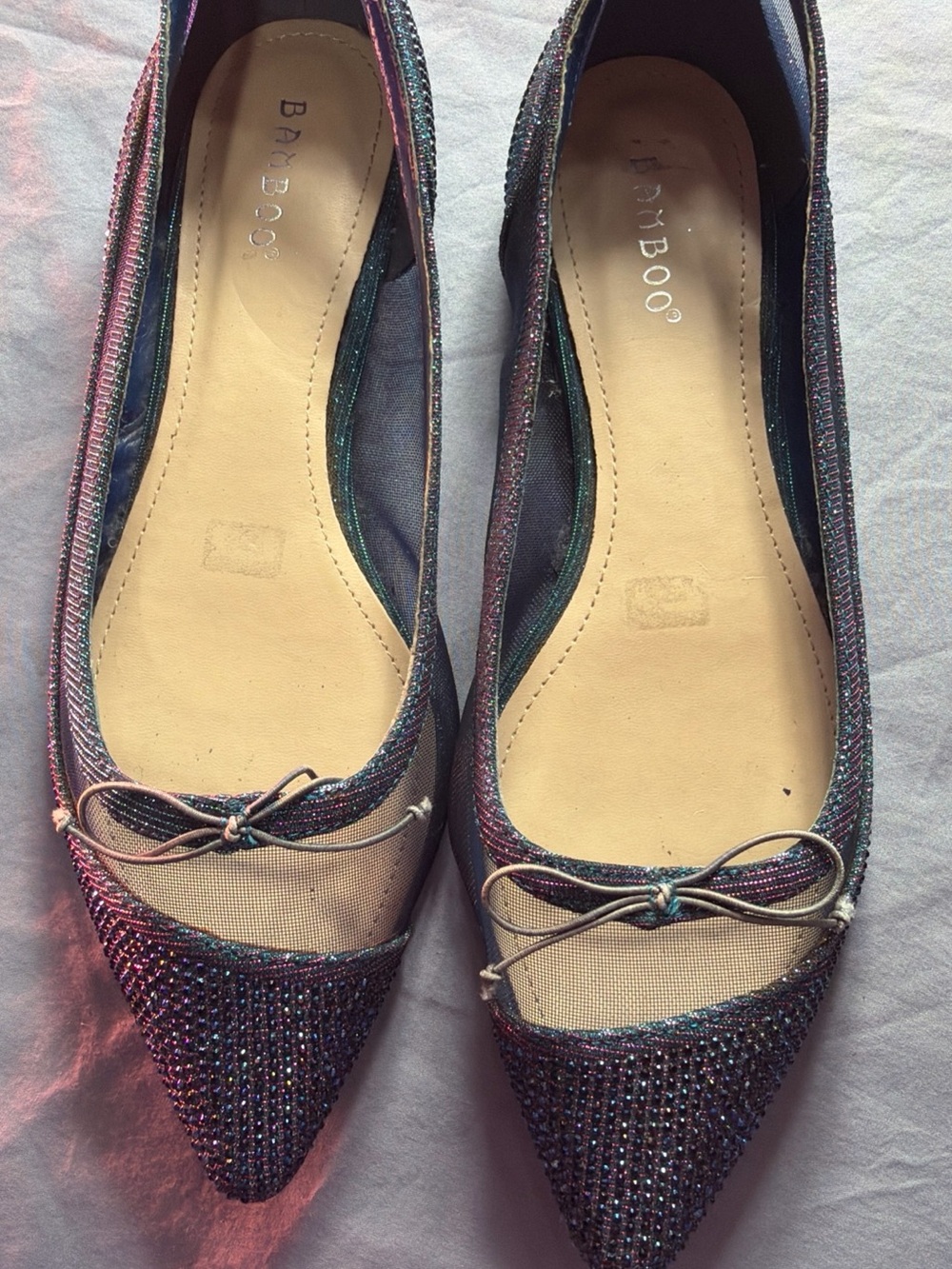 BAMBOO Iridescent Pointed-Toe Ballet Flats - Multicolor Sparkle